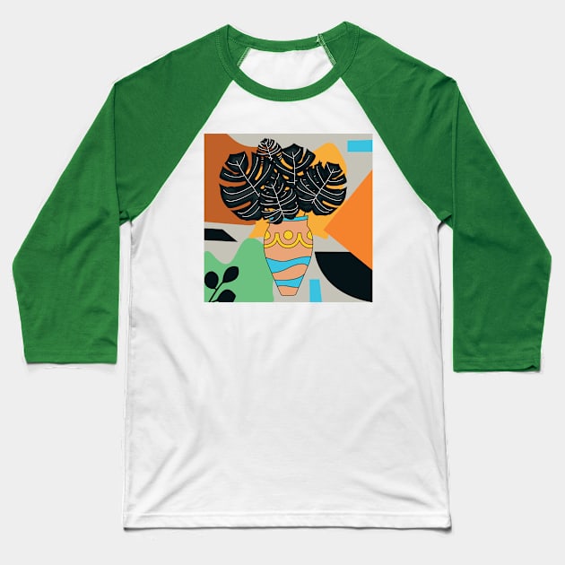 Abstract vase modern art black leaf branch with colored background, cute creative artwork Baseball T-Shirt by WorldOfMine